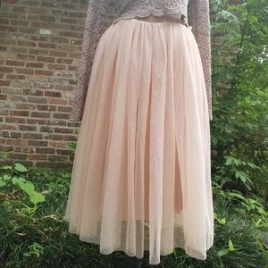 Pale Pink A-line Tulle Layered Midi Skirt Small